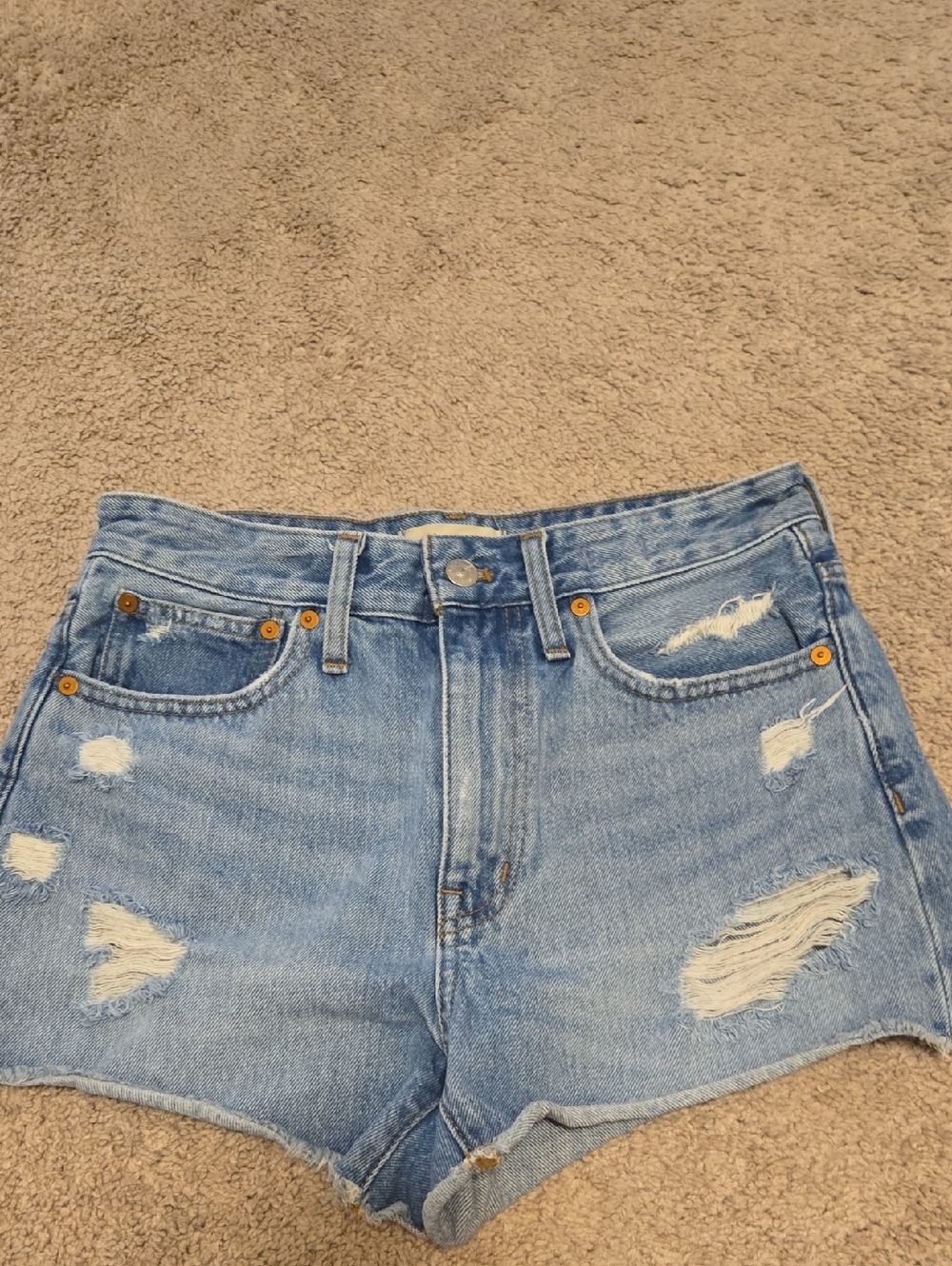 Madewell Light Blue Distressed High-Rise Denim Shorts